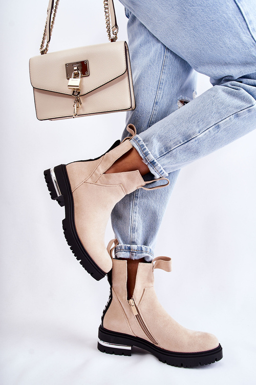 semišové kozačky s výřezy béžove Elvera