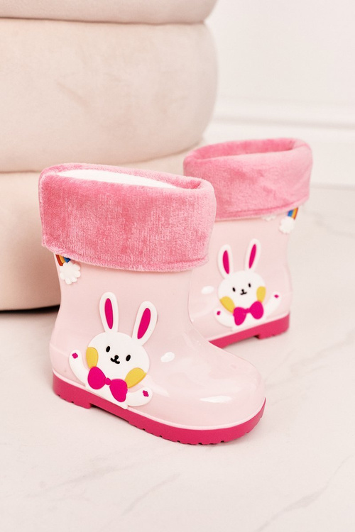 Detské izolované galoshes s ružovým zajačikom