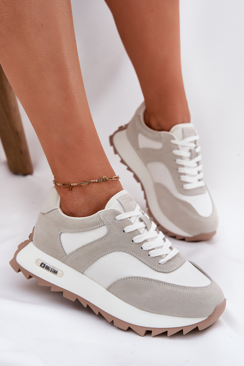 Semišové tenisky na platforme dámske Big Star RR274896 HI-POLY SYSTEM bielo-šedé