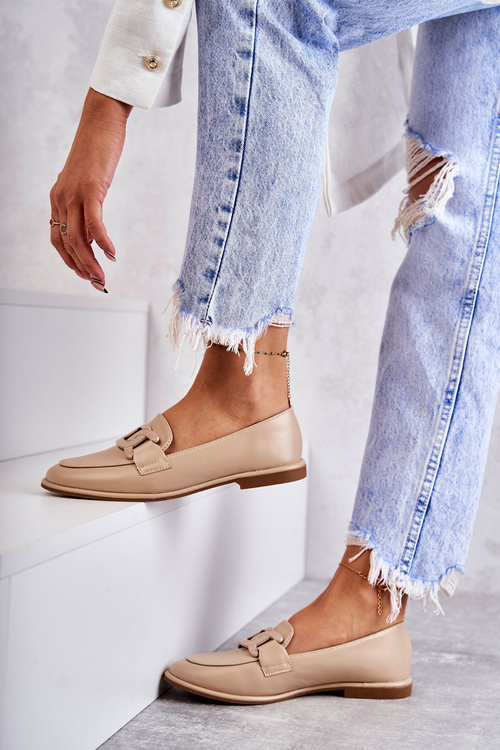 Dámske kožené mokasíny s dekoráciou béžová kerrie