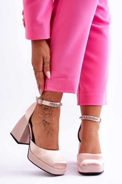 Módní lodičky na masivních podpatcích se zirkony Béžove Adel