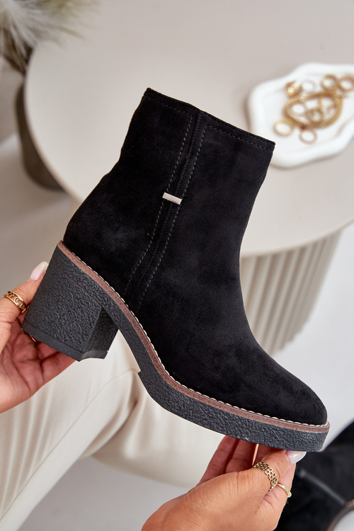 Dámske Čižmy Na Opätku Zateplené Eko Semišové Čierne Arkesia