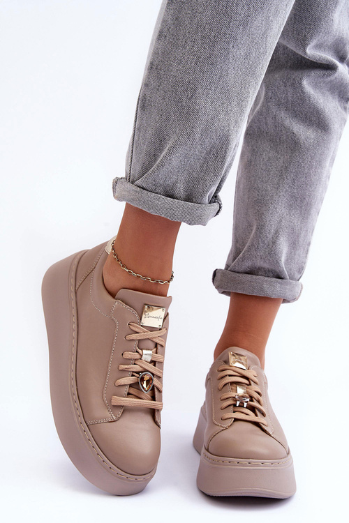 Kůže Sportovní Boty Na Platformě Maciejka 06191-04 Bežová