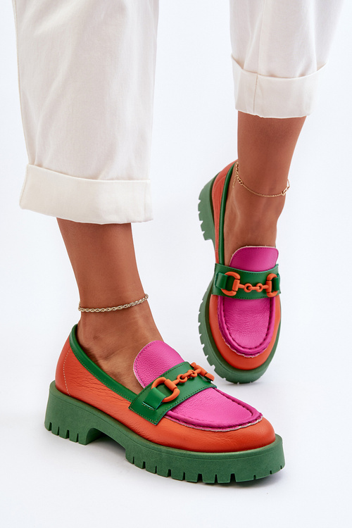 Dámske kožené mokasíny s ozdobou CheBello 4444 oranžové