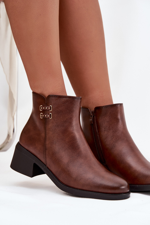 Tepelé dámské kotníčkové boty na klínku hnědé Delmira