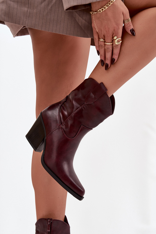 Dámské kožené boty typu kovboj na podpatku Bordové Sorelia