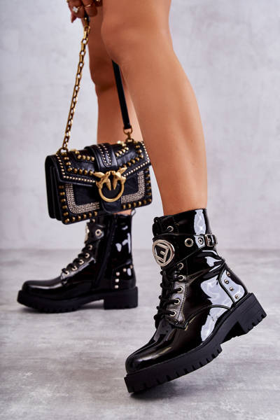Maľované dámske topánky s gombíkami čierna leticia