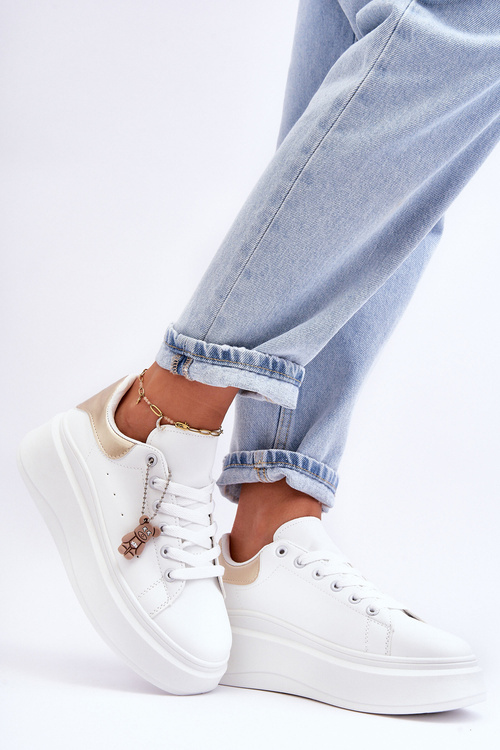 Dámske športové topánky na masívnej platforme biele a zlaté Mariell