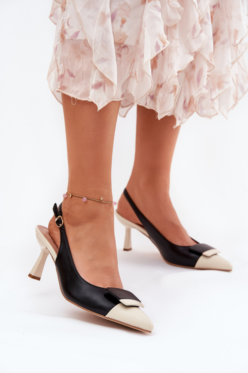 Elegantní Lodičky S Dekorací Eko Kožené Černé Ottoles