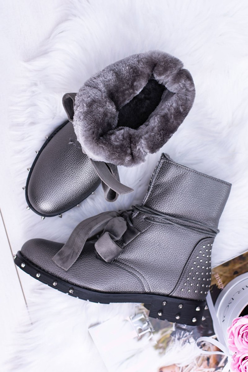 Dámské kotníkové boty teplé stříbrné Neso