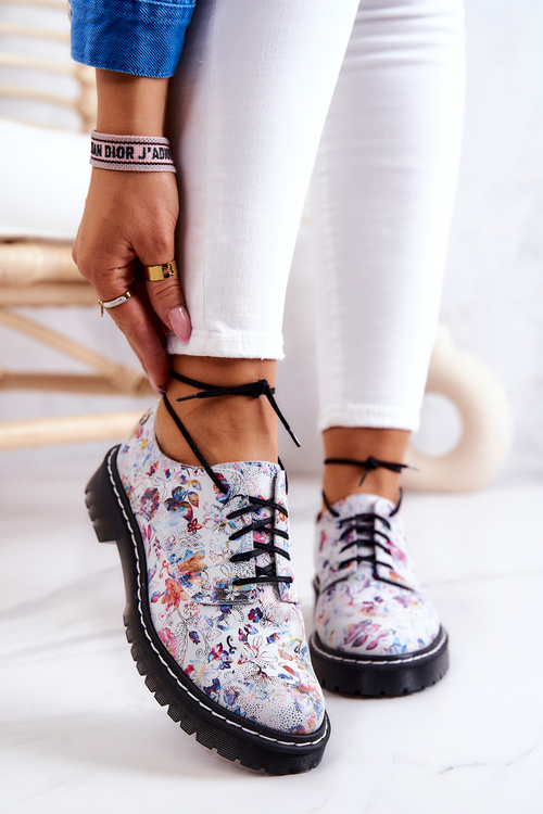 Dámské Kožené Boty Maciejka 4087A-38 Bílé S Květinami