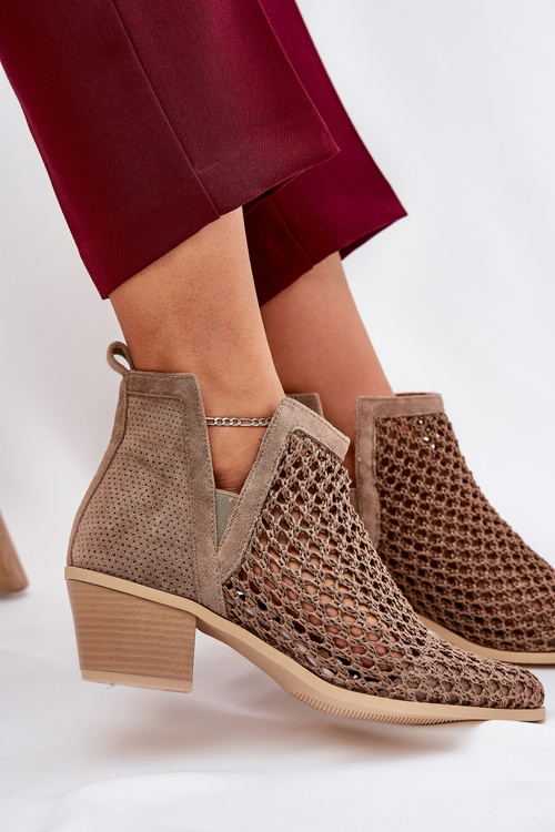 Dámské Otevřené Botky Na Podpatku S Výřezy A Pletením Khaki Tulifedi