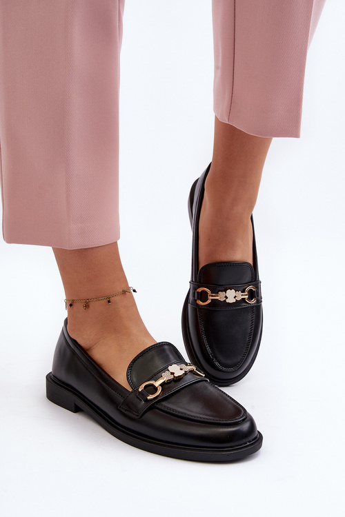 Dámské mokasíny na plochém podpatku z ekokože černé Vimedia