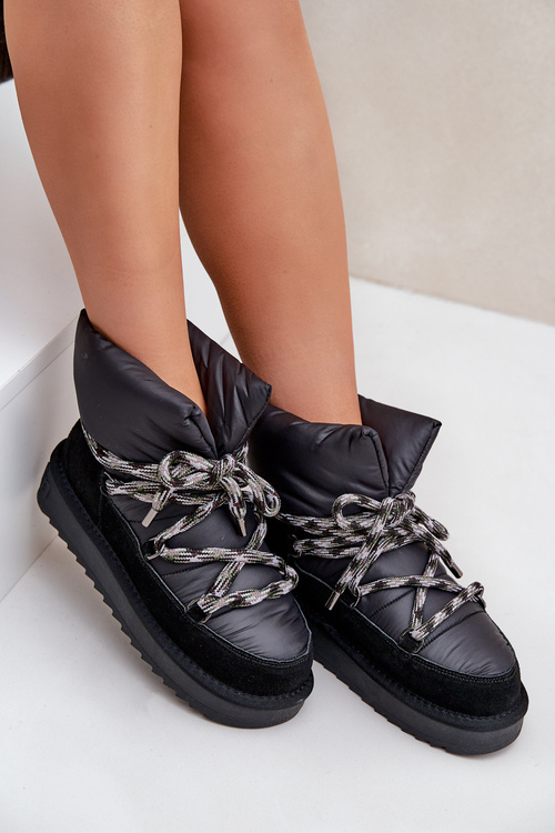 Semišové Snehové Topánky Dámske S Hrubým Šnurovaním D.Franklin DFSH375003 Čierne