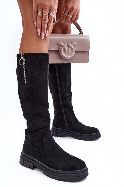 Black Nesina Suede Boots s plochými podpätkami a platformou