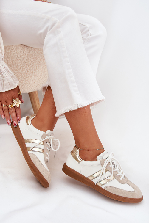 Nízke kožené tenisky dámske bielo-zlaté Ismina