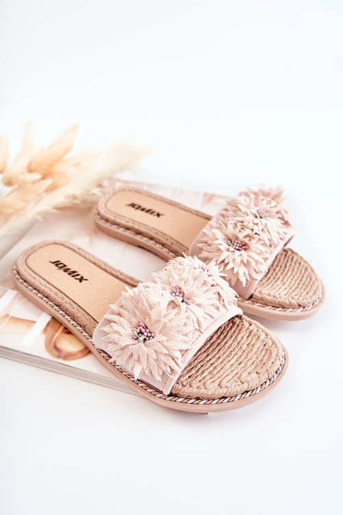 Dámske papuče s materiálnymi kvetmi béžová Susana