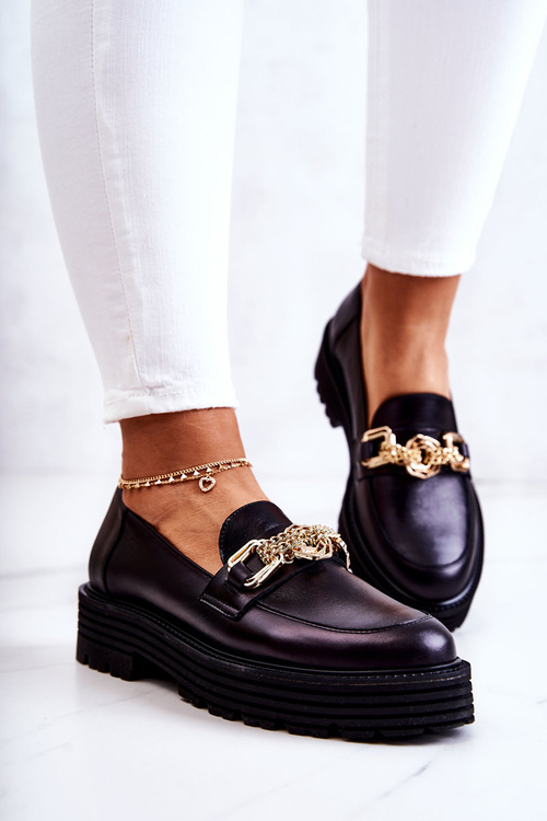 Dámske zlaté topánky Laura Messi 2383 Čierna kožená ozdoba