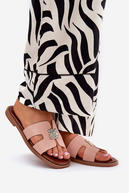 Ploché Šľapky S Výrezmi A Dekoráciou Špinavá Ružová Bohalis