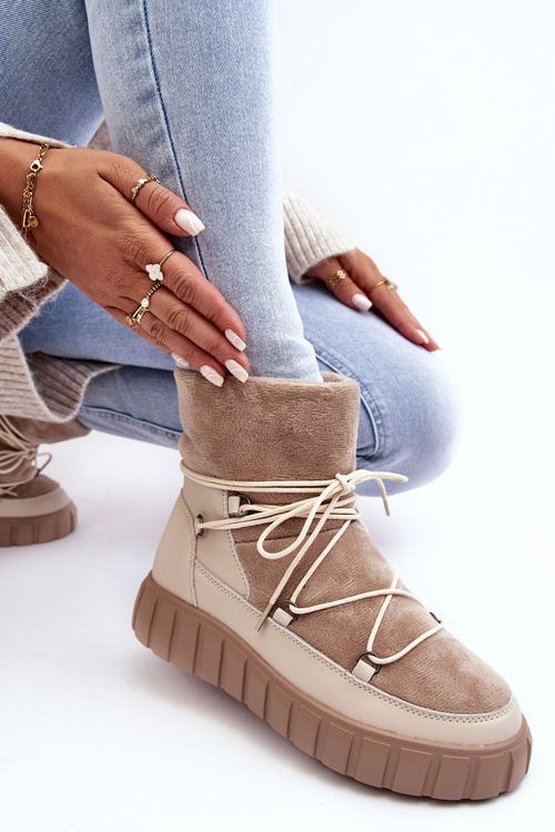 Kožené Sněhule Na Platformě Botky Bežové Maxava