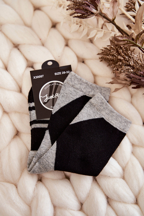 Mládežné dvojfarebné ponožky s čiernymi a šedými pruhmi