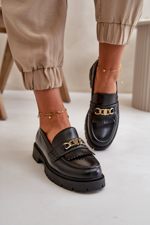 Eko kožené dámske mokasíny so zlatou ozdobou čierne Zanita