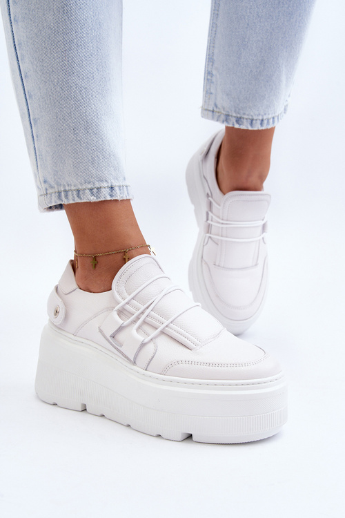 Zazoo 1833 Dámské Kožené Tenisky na Masivní Podrážce Bílé