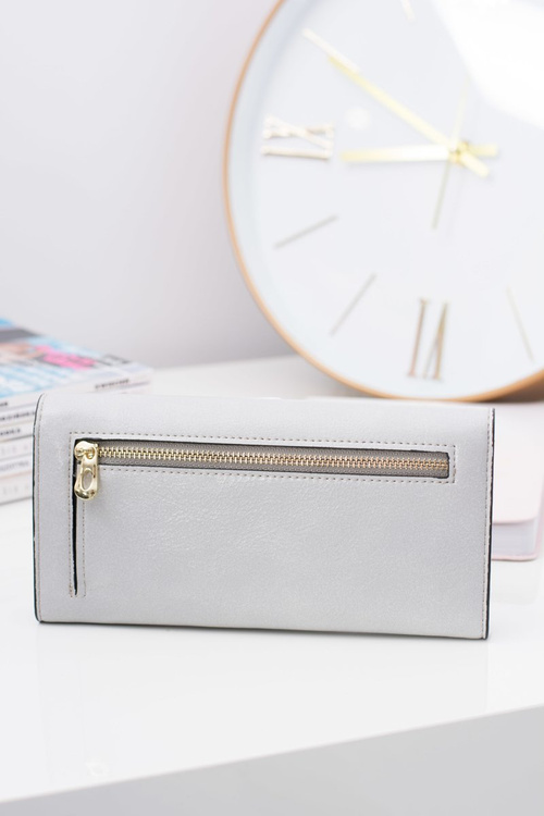 Large Women's Grey Trendy Wallet Gold Zipper