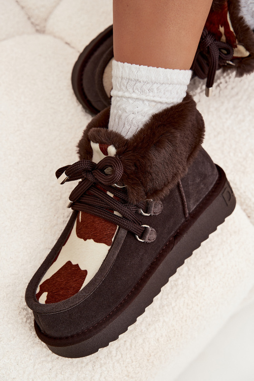 Dámske snehule z prírodného semišu záplaty D.Franklin DFSH375008 Čokoládové