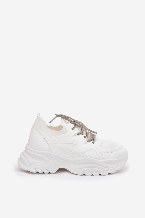 Dámske Tenisky Na Platforme S Dekoratívnym Šnurovaním Biele Evalianne