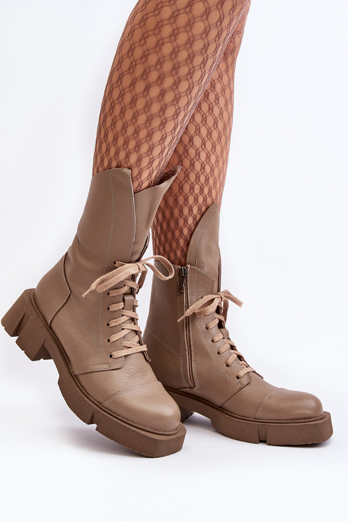 Dámske kožené topánky robotníci na masívnom byte 976A Dark Beige
