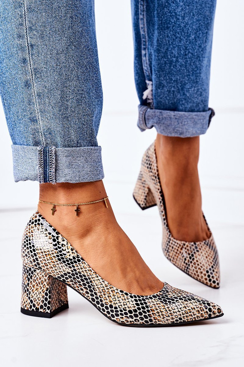 Lodičky Na Podpatku Se Zvířecím Vzorem Lewski Shoes 2801 Černé-Béžové