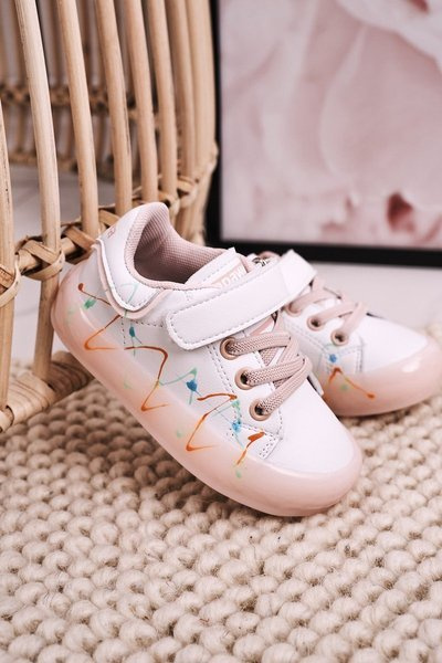 Dětská Sportovní Obuv Se Zářící Podrážkou LED Bílé-Růžové Disco