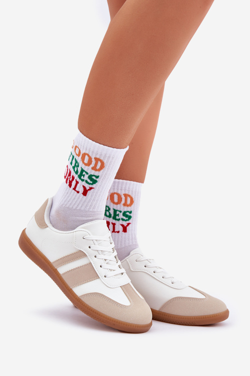 Nízké Dámské Tenisky Z Eko Kůže Béžovo-Bílé Nonalorin