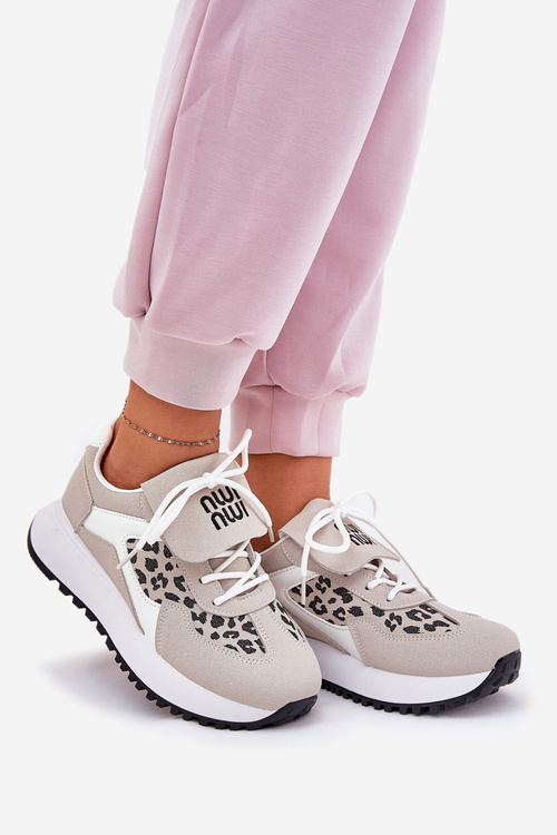 Športové Topánky Sneakers Dámske Na Platforme Leopard Bielo-Bežové Pumbes