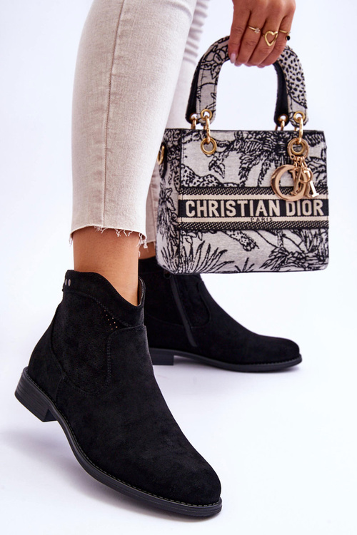 Dámské semišové kozačky na plochém podpatku černe Liana