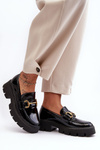 Ženské lakované topánky Loafer s dekoráciou Black Peuria