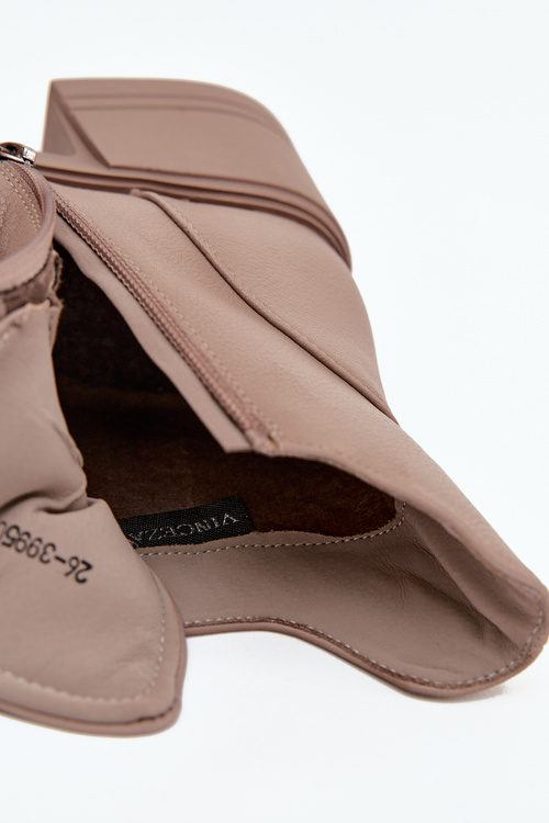 Dámske kožené členkové topánky na podpätku vyhrievané Vinceza 39950 béžové