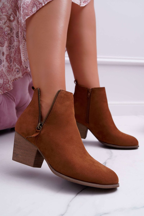 Dámské Kotníkové Boty Na Podpatku Semišové Camel Farre