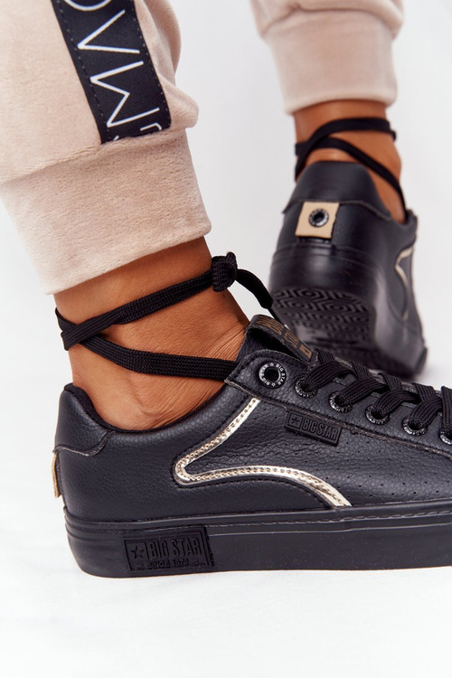 Dámské Kožené Tenisky BIG STAR HH274078 Černé-Zlaté