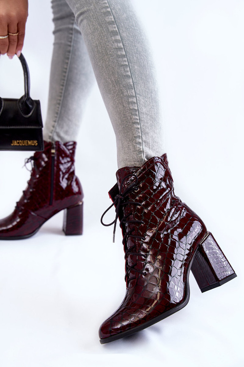 Ženské lakované krokodílové podpätky Burgundsko vzor Alva