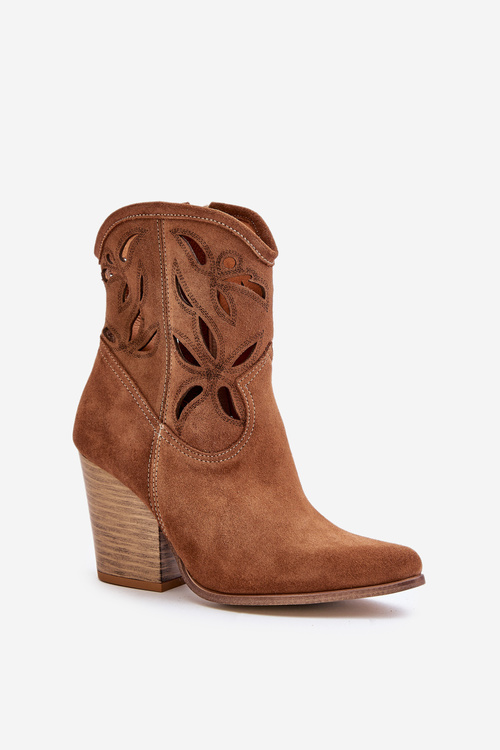 Semišové Kotníkové Topánky Cowboy S Perforovaným Vzorom Hnedé Lewski 3612