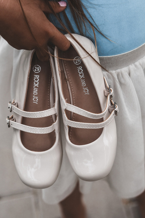 Lakové detské balerínky s prúžkami béžové Margenis