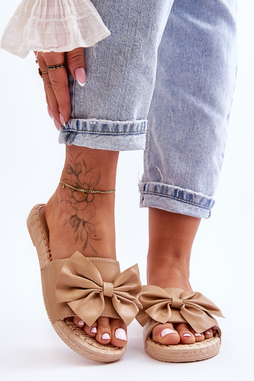 Módní dámské pantofle s mašlí Béžove Estera