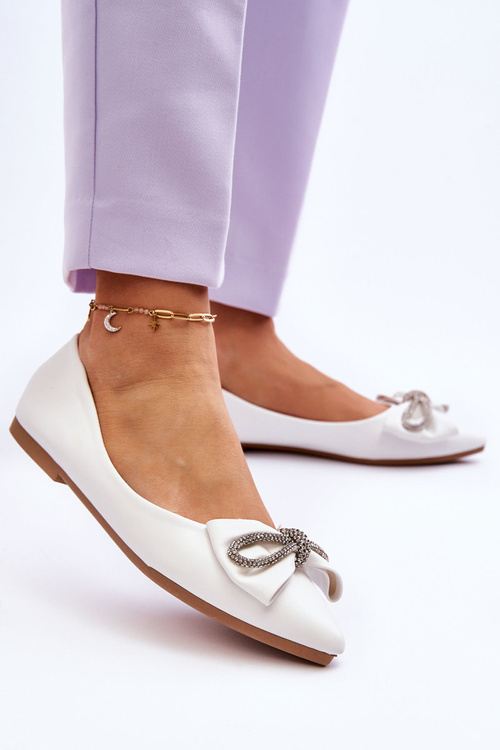 Elegantní Baleríny S Mašlí A Kamínky Bíle One Time