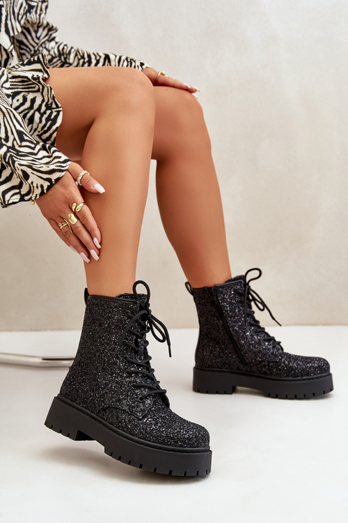 Zateplené Pracovné Čižmy Dámske Ozdobené Flitrami Čierne Liatheine