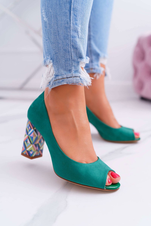 Dámské Lodičky Sergio Leone Peep Toe PB133 Zelené Fani