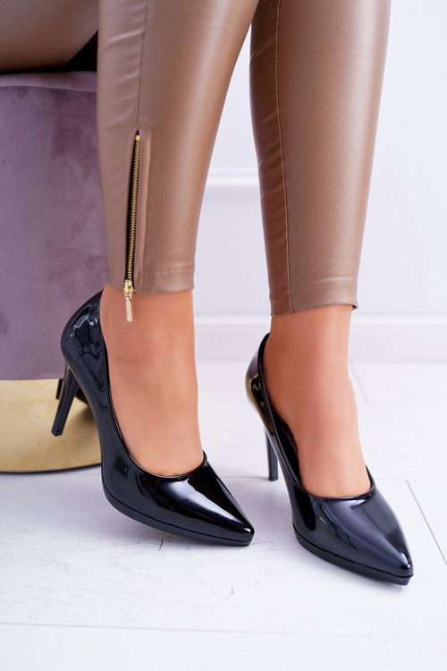 Dámské lodičky na jehlovém podpatku Sergio Leone Černé Lakované Misawu