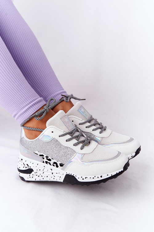 Dámské Klínové Boty Sneakersy Bílé S Leskem Avery