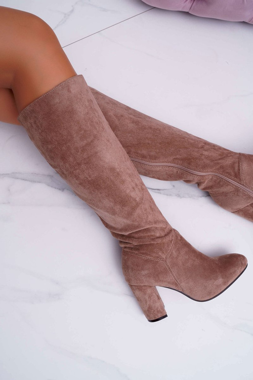 Dámské kozačky Na Vysokém Podpatku Semišové Khaki Mercury